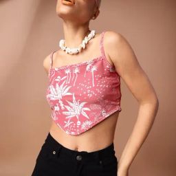 PURVAJA Pink Floral Print Crop Top-image-25