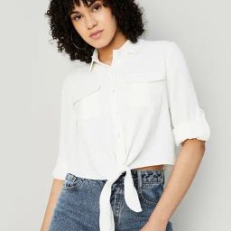 Ginger by Lifestyle White Regular Fit Crop Shirt-image-37