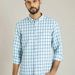 Indian Terrain Blue Slim Fit Checked Shirt-picture-3
