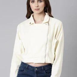 SHOWOFF Beige Regular Fit Crop Denim Jacket-picture-40