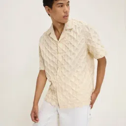 Nuon by Westside Light Beige Self-Textured Relaxed-Fit Cotton Shirt-image-80