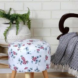 Shadowkart New White Flower Wood Printed Ottoman-image-93