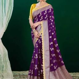 Satrani Purple Silk Woven Saree With Unstitched Blouse-image-23