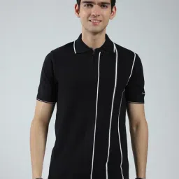 Monte Carlo Black Cotton Regular Fit Striped Polo T-Shirt-picture-31