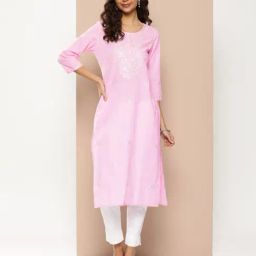 Amukti Light Pink Cotton Embroidered Straight kurta-image-8