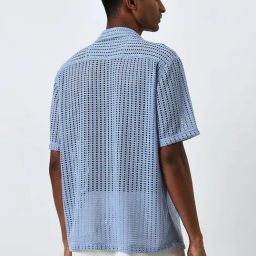 Nuon by Westside Blue Knit-Textured Relaxed-Fit Shirt-image-105