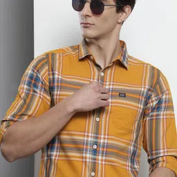 The Indian Garage Co Men Yellow Comfort Checked Regular Fit Casual Shirt-image-12