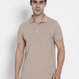 American Eagle Beige Cotton Slim fit Solid Polo T-Shirt-image-64