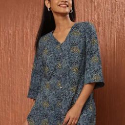 Fabindia Blue Cotton Printed Tunic-image-63