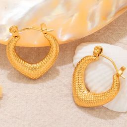 JEWILLEY Stainless Steel Gold-Plated Contemporary Shaped Anti Tarnish Hoop Earrings-42