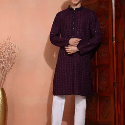 SWAGG INDIA Men Ethnic Motifs Embroidered Chikankari Kurta-picture-13