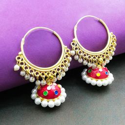 Saizen Gold-Plated Artificial Beaded Meenakari Dome Shaped Jhumkas-image-34