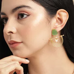 Anouk Gold-Plated Artificial Stones Studded And Beaded Contemporary Shaped Drop Earrings-1