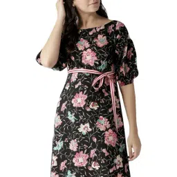 Style Quotient Black & Pink Floral Print A-Line Dress-99