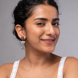 WHE Wooden Fabric Contemporary Drop Earrings-17
