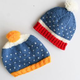 Woonie Hearts Knitted Pom Pom Detailing Handmade Woollen Caps Pack Of 2 - Blue-image-10
