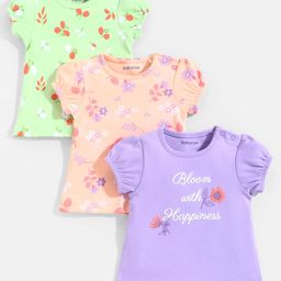 Babyoye Eco Conscious 100% Cotton Eco Jiva Finsih Short Sleeves Tee Floral Print Pack of 3 - Purple Green & Pink-image-79
