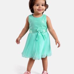 Babyoye Sleeveless Frock With Bow Applique & Sequin Detailing- Green-picture-4
