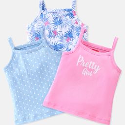 Babyhug 100% Cotton Singlet Slips Butterfly Print Pack of 3 - Blue & Purple-image-38