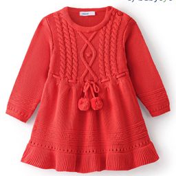 Babyoye Eco Conscious 100% Cotton Knit Full Sleeves Sweater With Cable Knit Design - Red-picture-4