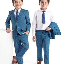 Babyhug Full Sleeves Stretch Party Suit Checkered - White & Royal Blue-image-20