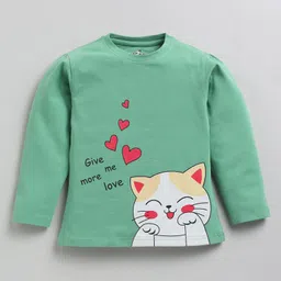 CUTOPIES Full Sleeves Kitten & Hearts Printed Top - Olive Green-picture-7