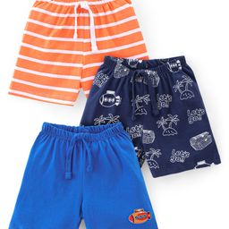 Babyhug Single Jersey Cotton Shorts Submarine Print Pack of 3 - Multicolour-image-47
