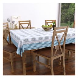 Blocks of India Cotton Table Cover For Six Seater Table  - blue-18
