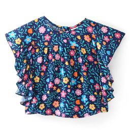 Babyhug Cotton Knit Half Sleeves Top With Frill Detailing & Floral  Print- Navy Blue-image-102