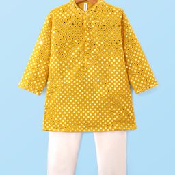Babyhug Full Sleeves  Mirror Embroidered Kurta with Payjama Set - Yellow-image-45