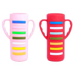 THE LITTLE LOOKERS Baby Bottle Cover with Handle/ Silicone Warmer Cover for Baby/Newborn/Infants/Toddlers - 240ml Pink & Red-image-36