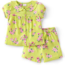 Babyhug Cotton Single Jersey Knit Half Sleeves Night Suit Floral Print - Green-image-88