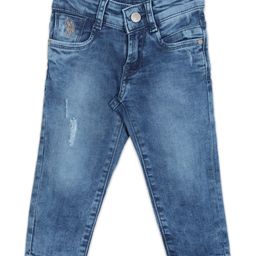 US Polo Assn Cotton Knit Full Length Washed Jeans Solid Colour - Light Blue-image-67