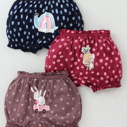 Revvo Junior Single Jersey Knit Bloomers with Animals & Polka Dots Print Pack of 3 - Navy Blue & Maroon-image-24