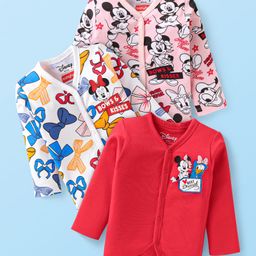 Babyhug Disney Interlock Knit Full Sleeves Jhablas with Minnie Mouse Graphics Pack of 3 - Red White & Pink-image-77