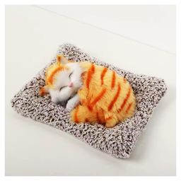 SUPER TOY Cute Sleeping Cat Plush Toy with Meow Sound Orange - Length 7 Inch-18