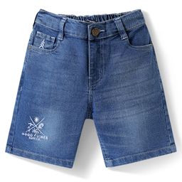 Pine Kids Denim Woven Above Knee Length Washed Shorts with Good Vibes Embroidery - Blue-image-76