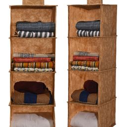 Kuber Industries Pack of 2 Hanging Closet Organizer for Wardrobe | 4-Tier Clothes & Undergarments Storage Shelf for Almirah/Cupboard | Flowers -Brown-image-2