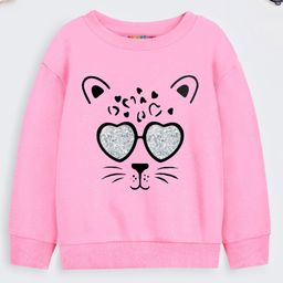 Trampoline Full Sleeves Cat Printed Sweatshirt - Pink-picture-27