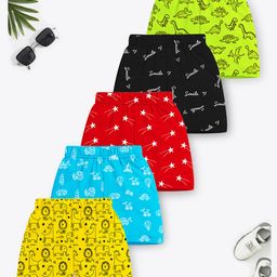 Trampoline Cotton Blend Pack Of 5 Animals & Stars Printed Shorts - Multi Colour-image-26