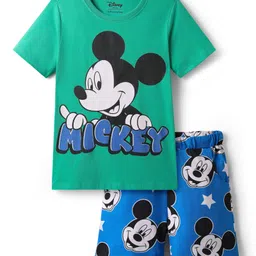 HoneyHap Disney Single Jersey Knit Half Sleeves Shorts Night Suit with Mickey Mouse Graphics - Green & Blue-picture-25