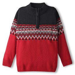 Pine Kids Knit Full Sleeves Pullover Sweater with Chevron Design - Red-image-45