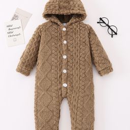 Mark & Mia Full Sleeves Front Open Hooded Winter Wear Romper - Brown-picture-47