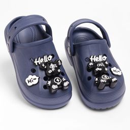 KIDLINGSS Teddy Bear Applique Detailed Perforated Clogs - Navy Blue-image-13