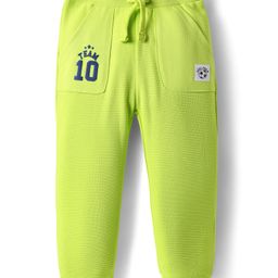 Babyhug French Terry Knit Full Length Lounge Pant With Team Print - Lime Green-image-94