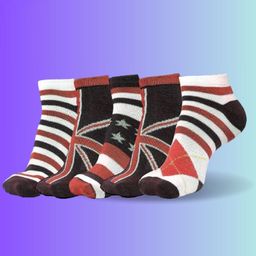 MJE Men Pack Of 5 Patterned Cotton Ankle Length Socks-image-79