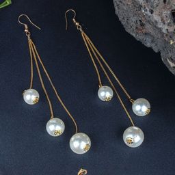 KPOP Gold-Plated Contemporary Pearls Beaded Drop Earrings-image-57