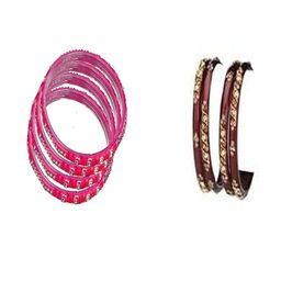 1ST TIME Set Of 8 Pink Alloy Artificial Stones & Beads Bangles-picture-10