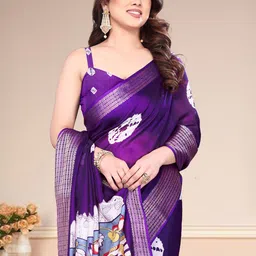 MAGNEITTA Geometric Printed Zari Bandhani Saree-picture-34
