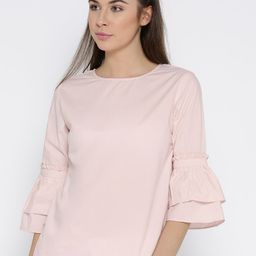 Vaak Women Pink Solid Pure Cotton Top with Bell Sleeves-image-47